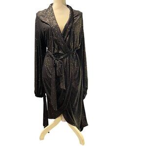 C/MEO x Revolve Alight Midi Wrap Dress in Black Metallic Women's Size Large Gold